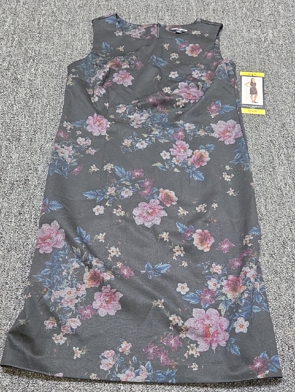 (#1) Mario Serrani Sleeveless Floral Shift Dress in Charcoal with Pink & Blue